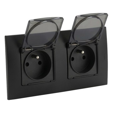 Legrand - Dubbele buitenwandcontactdoos NILOE 250V IP44 zwart