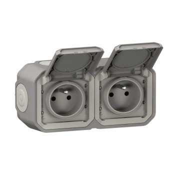 Legrand - Dubbele buitenwandcontactdoos PLEXO 250V IP55 grijs