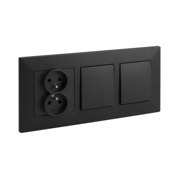Legrand - Dubbele eenpolige schakelaar nr. 1 en dubbel huishoudelijk stopcontact met afdekraam NILOE STEP 250V zwart