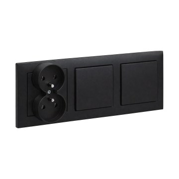 Legrand - Dubbele eenpolige schakelaar nr. 1 en dubbele wandcontactdoos met frame SUNO 250V zwart