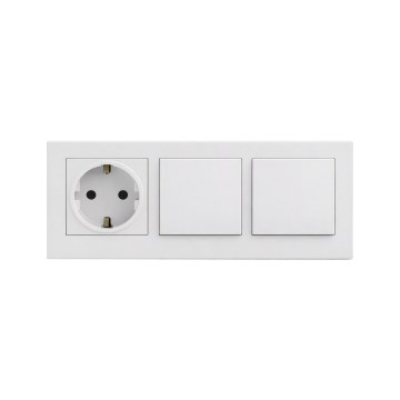 Legrand - Dubbele eenpolige schakelaar nr. 1 en huishoudelijk SCHUKO-stopcontact met afdekraam NILOE STEP 250V wit