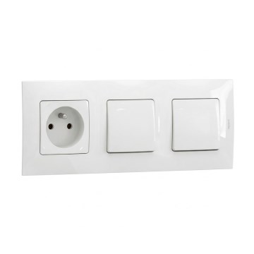 Legrand - Dubbele eenpolige schakelaar nr. 1 en huishoudelijke wandcontactdoos met afdekraam NILOE 250V wit