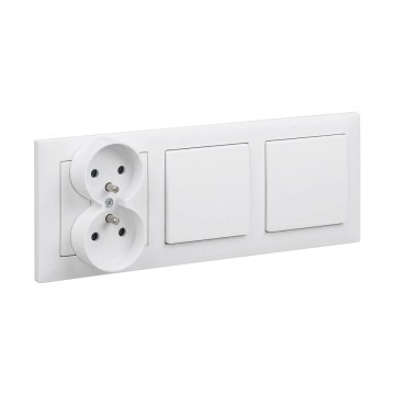 Legrand - Dubbele enkelpolige schakelaar nr. 1 en dubbele wandcontactdoos voor huishoudelijk gebruik met afdekraam SUNO 250V wit