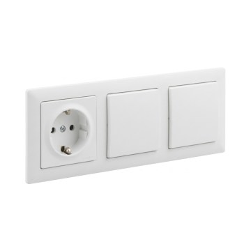 Legrand - Dubbele enkelpolige schakelaar nr. 1 en huishoudelijk SCHUKO-stopcontact met SUNO-afdekraam 250V wit
