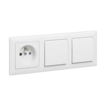 Legrand - Dubbele enkelpolige schakelaar nr. 1 en wandcontactdoos met afdekraam SUNO 250V wit