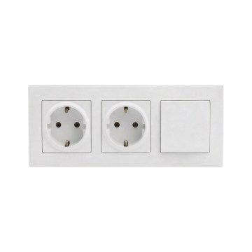 Legrand - Dubbele huishoudelijke SCHUKO-wandcontactdoos en een eenpolige schakelaar nr. 1 met afdekraam NILOE STEP 250V wit
