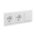 Legrand - Dubbele huishoudelijke SCHUKO-wandcontactdoos en eenpolige schakelaar nr. 1 met SUNO-afdekraam 250V wit