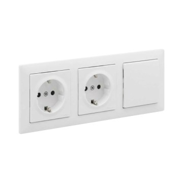 Legrand - Dubbele huishoudelijke SCHUKO-wandcontactdoos en eenpolige schakelaar nr. 1 met SUNO-afdekraam 250V wit