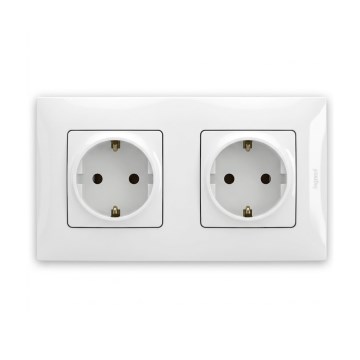 Legrand - Dubbele huishoudelijke SCHUKO-wandcontactdoos met NILOE-afdekraam, 250 V, wit