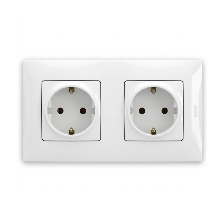 Legrand - Dubbele huishoudelijke SCHUKO-wandcontactdoos met NILOE-afdekraam, 250 V, wit