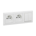 Legrand - Dubbele huishoudelijke wandcontactdoos en dubbele serie-schakelaar nr. 5 met afdekraam SUNO 250V wit