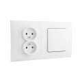 Legrand - Dubbele huishoudelijke wandcontactdoos en eenpolige schakelaar nr. 1 met afdekraam NILOE 250 V wit