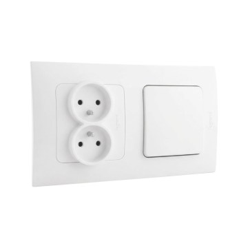 Legrand - Dubbele huishoudelijke wandcontactdoos en eenpolige schakelaar nr. 1 met afdekraam NILOE 250 V wit