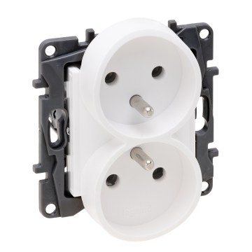 Legrand - Dubbele huishoudelijke wandcontactdoos zonder afdekraam 250V/16A NILOE STEP wit