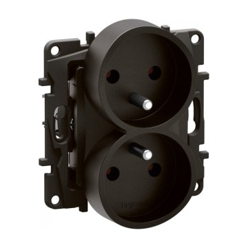 Legrand - Dubbele huishoudelijke wandcontactdoos zonder afdekraam 250V/16A NILOE zwart