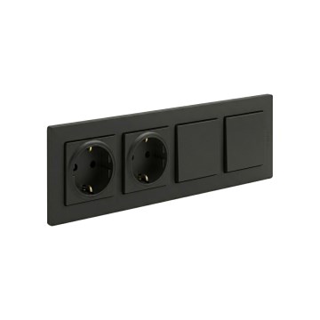 Legrand - Dubbele SCHUKO-wandcontactdoos en dubbele eenpolige schakelaar nr. 1 met afdekraam NILOE STEP 250V zwart