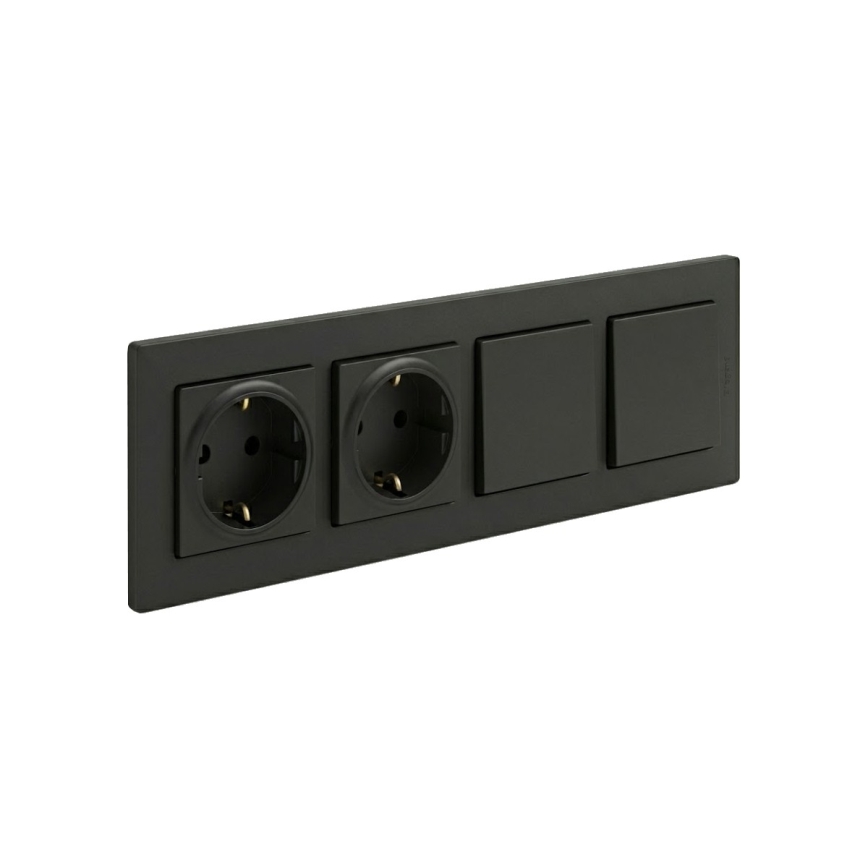 Legrand - Dubbele SCHUKO-wandcontactdoos en dubbele eenpolige schakelaar nr. 1 met afdekraam NILOE STEP 250V zwart