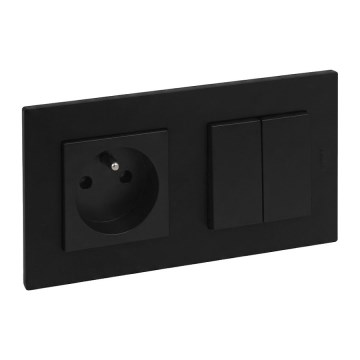 Legrand - Dubbele trappenschakelaar 6+6 en wandcontactdoos met frame NILOE STEP 250V zwart