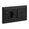 Legrand - Dubbele trapschakelaar 6+6 en huishoudelijk SCHUKO-stopcontact met afdekraam NILOE STEP 250V zwart