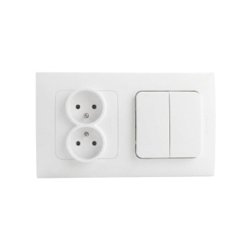 Legrand - Dubbele wandcontactdoos en dubbele seriële schakelaar nr. 5 met afdekraam NILOE STEP 250V wit
