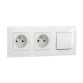 Legrand - Dubbele wandcontactdoos en eenpolige schakelaar nr. 1 met afdekraam NILOE 250V wit