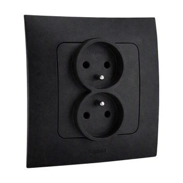 Legrand - Dubbele wandcontactdoos met afdekraam NILOE 250V zwart