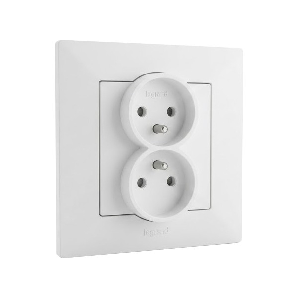 Legrand - Dubbele wandcontactdoos met afdekraam NILOE STEP 250V wit