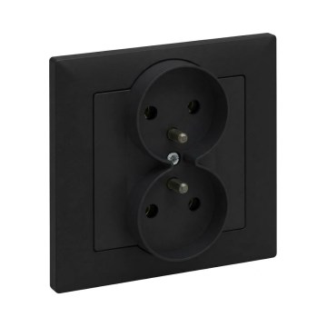 Legrand - Dubbele wandcontactdoos met afdekraam SUNO 250V zwart