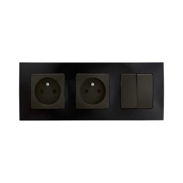 Legrand - Dubbele wandcontactdoos voor huishoudelijk gebruik en dubbele serieschakelaar nr. 5 met NILOE-afdekraam 250V zwart
