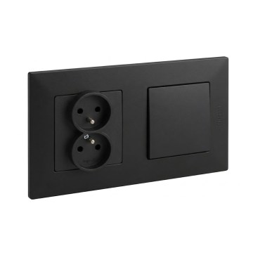 Legrand - Dubbele wandcontactdoos voor huishoudelijk gebruik en eenpolige schakelaar met afdekraam NILOE STEP 250V zwart