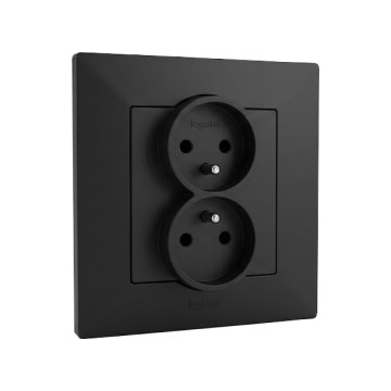 Legrand - Dubbele wandcontactdoos voor huishoudelijk gebruik met afdekraam NILOE STEP 250V zwart