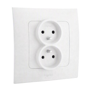 Legrand - Dubbele wandcontactdoos voor huishoudelijk gebruik met frame NILOE 250V wit
