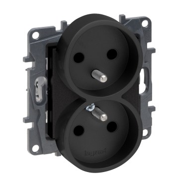 Legrand - Dubbele wandcontactdoos voor huishoudelijk gebruik zonder afdekraam 250V/16A NILOE STEP zwart