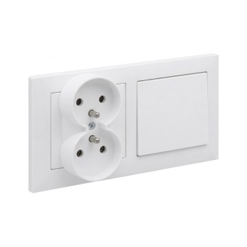 Legrand - Dubbele wandcontactdoos voor woningen en eenpolige schakelaar nr. 1 met frame SUNO 250V wit