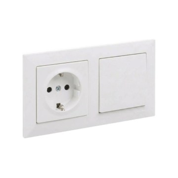 Legrand - Eénpolige schakelaar nr. 1 en huishoudelijk SCHUKO-stopcontact met SUNO-afdekraam 250V wit