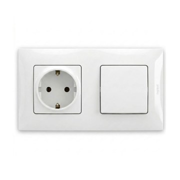 Legrand - Huishoudelijk SCHUKO-stopcontact en enkelpolige schakelaar nr. 1 met afdekraam NILOE 250V wit