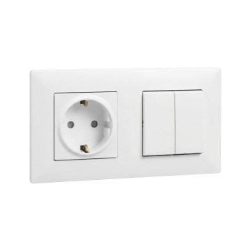 Legrand - SCHUKO-wandcontactdoos en dubbele serieschakelaar nr. 5 met afdekraam NILOE STEP 250 V wit