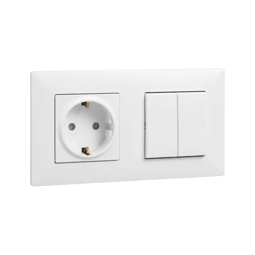 Legrand - SCHUKO-wandcontactdoos en dubbele serieschakelaar nr. 5 met afdekraam NILOE STEP 250 V wit