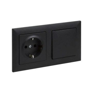 Legrand - SCHUKO-wandcontactdoos en enkelpolige schakelaar nr. 1 met afdekraam SUNO 250V zwart