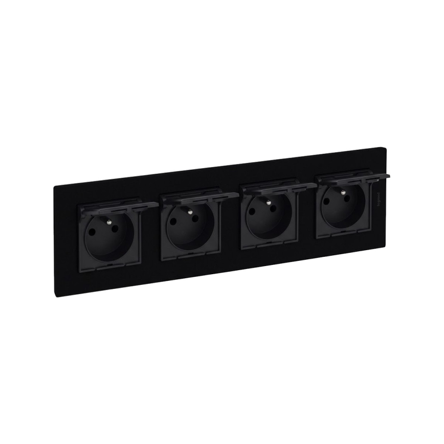 Legrand - Viervoudig buitenstopcontact voor huishoudelijk gebruik met frame NILOE STEP 250V IP44 zwart