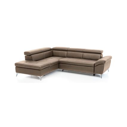 Uitschuifbare leren hoekbank in L-vorm SALERNO II links, bruin