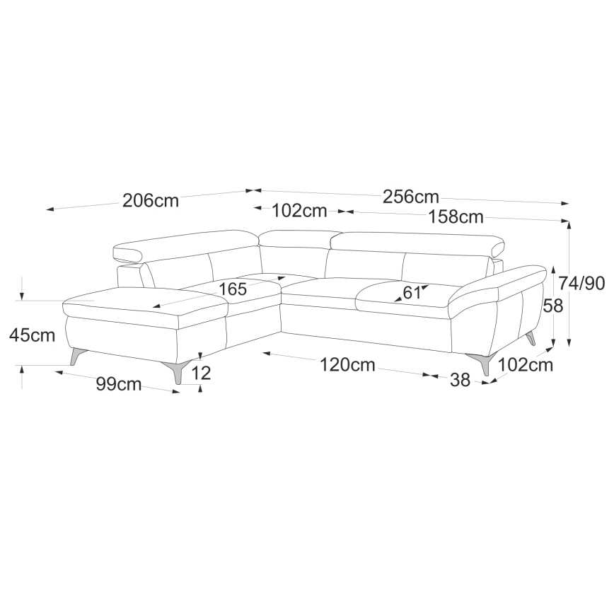 Uitschuifbare leren hoekbank in L-vorm SALERNO II links, bruin