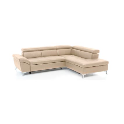 Uitschuifbare leren hoekbank in L-vorm SALERNO II rechts beige