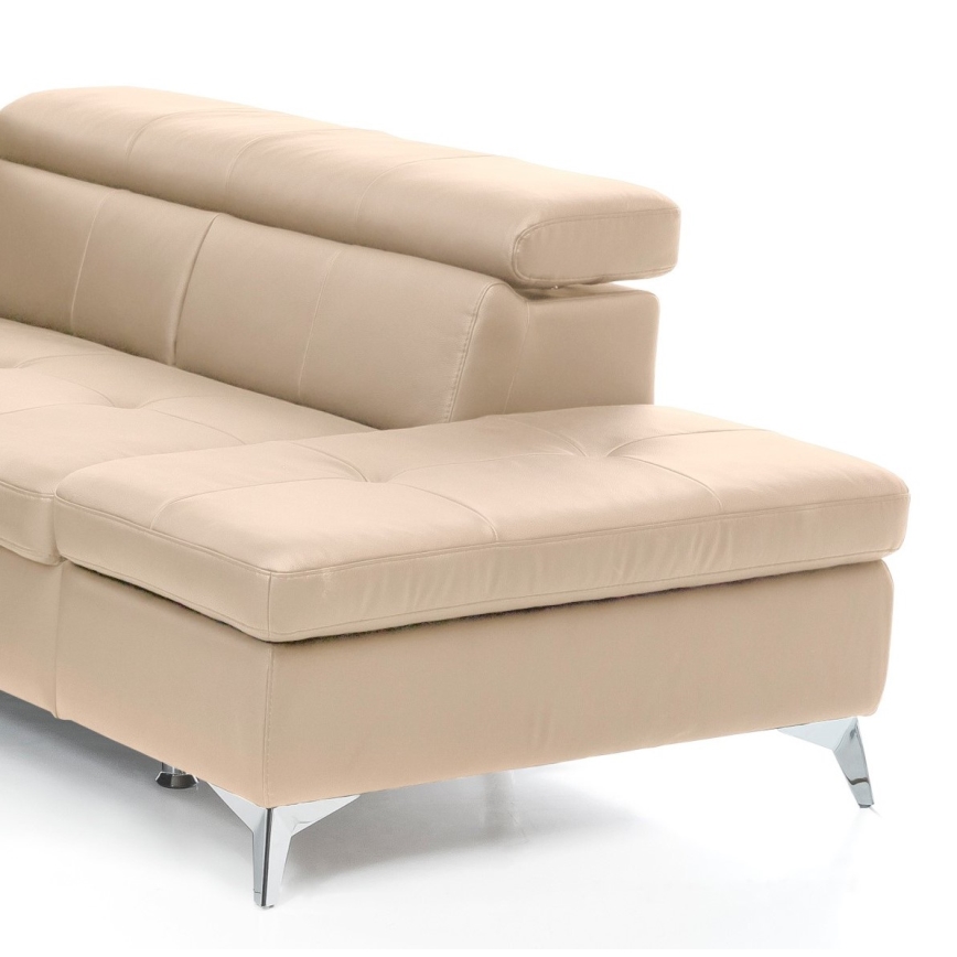 Uitschuifbare leren hoekbank in L-vorm SALERNO II rechts beige