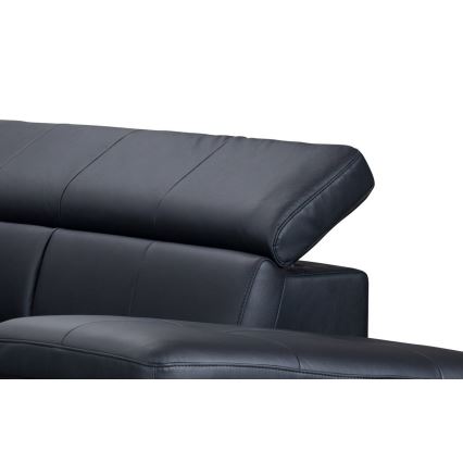 Uitschuifbare leren hoekbank in L-vorm SALERNO II rechts zwart