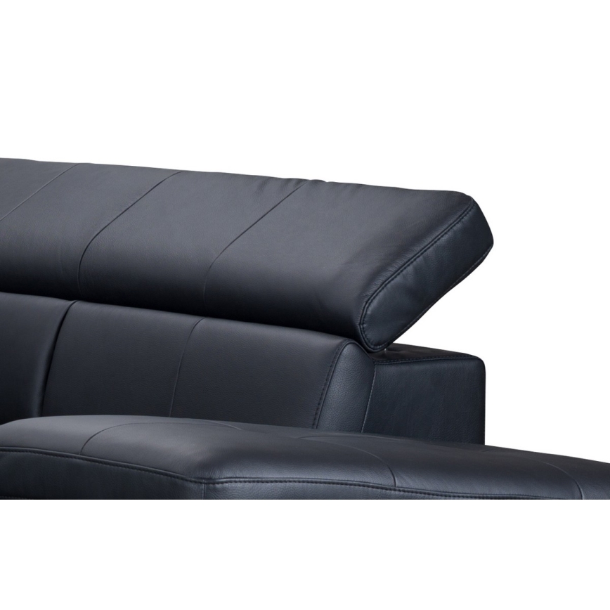 Uitschuifbare leren hoekbank in L-vorm SALERNO II rechts zwart