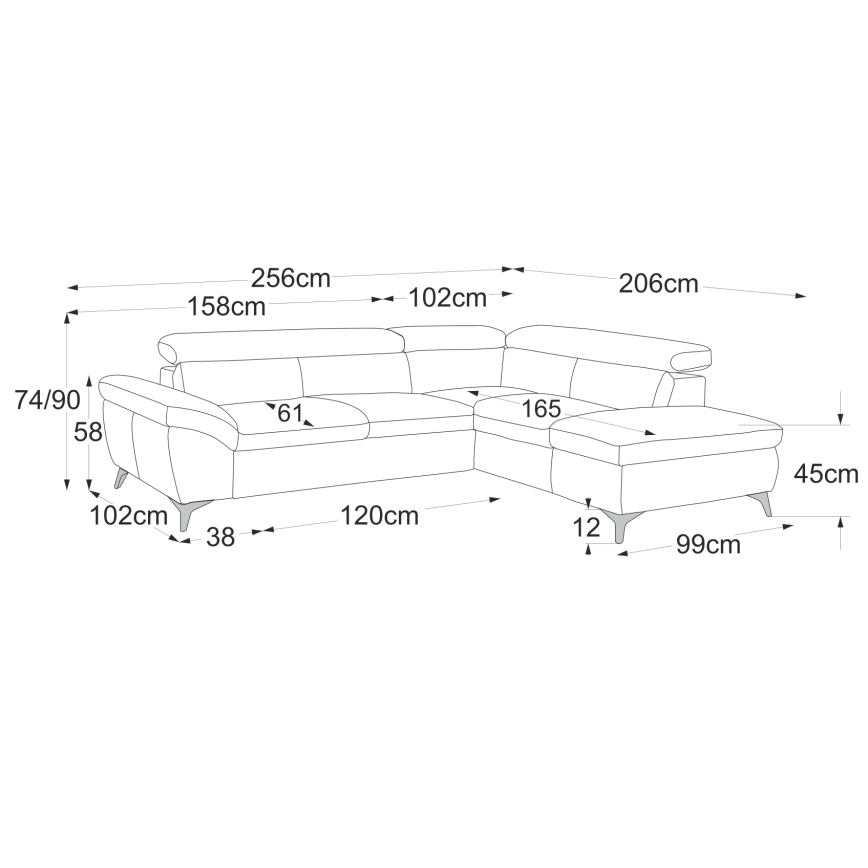 Uitschuifbare leren hoekbank in L-vorm SALERNO II rechts zwart