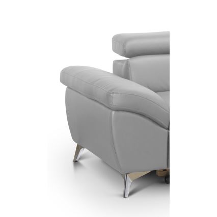 Uitschuifbare leren hoekbank in L-vorm SALERNO II rechts, grijs