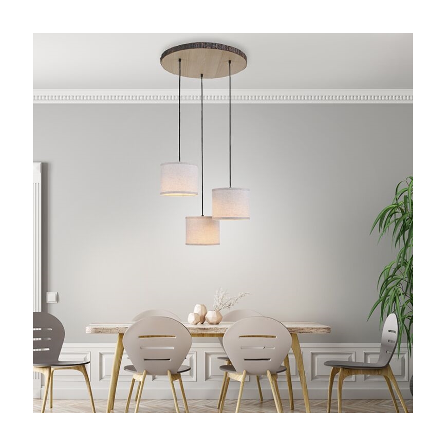 Leuchten Direkt 11236-79 - Hanglamp aan kabel BARK 3xE27/40W/230V hout