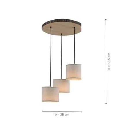 Leuchten Direkt 11236-79 - Hanglamp aan kabel BARK 3xE27/40W/230V hout
